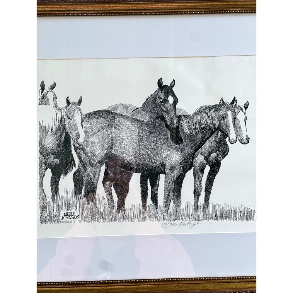 Merle Johnson  Horse Etching 45/250 Western Ranch Equestrian Framed Art - Picture 9 of 9